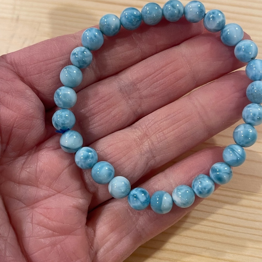 Natural Larimar Bead Stretch Bracelet - Picture 2 of 2